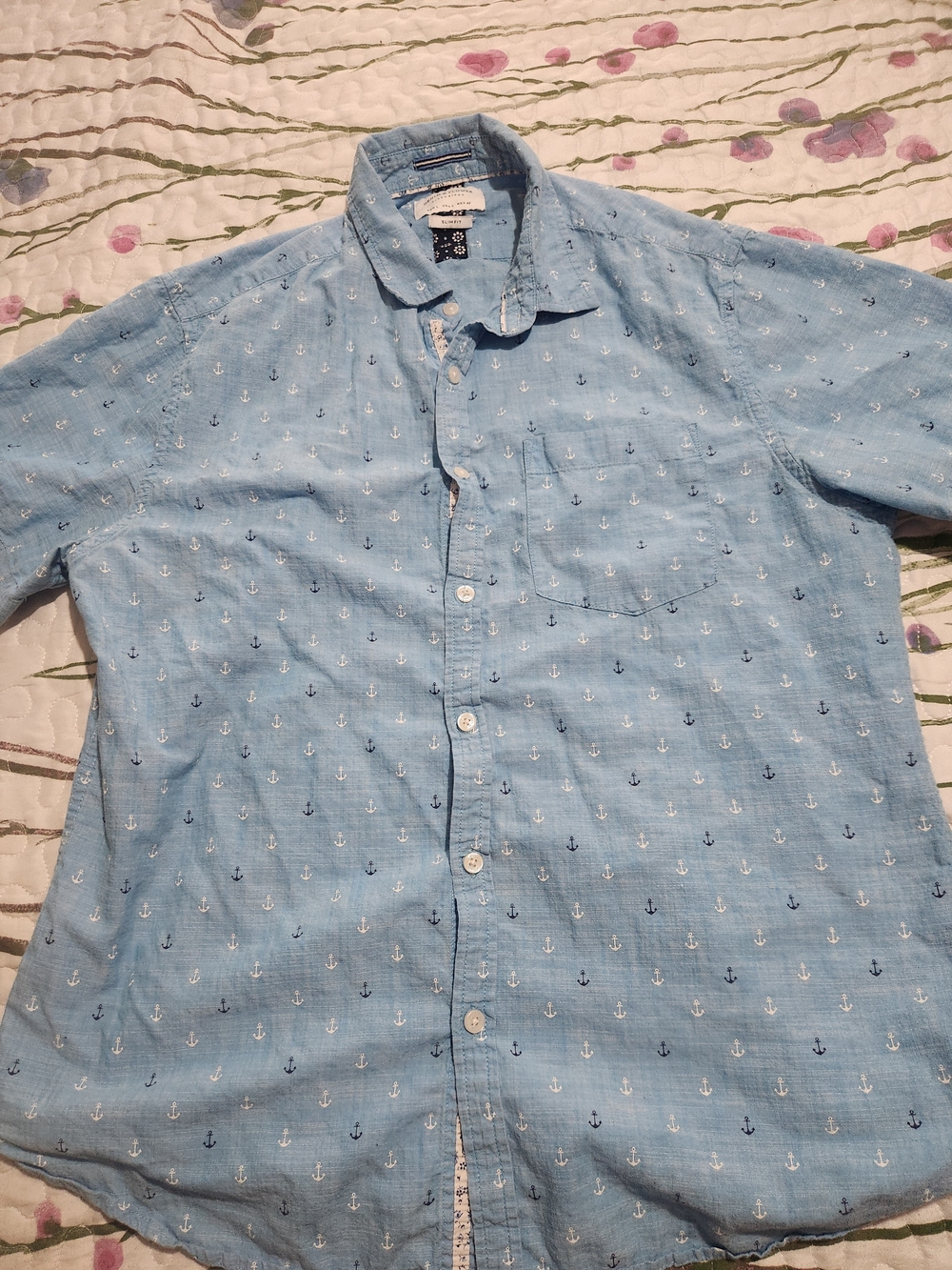 Denim & Flower Light Blue Anchor-Print Casual Button-Down Shirt By Ricky Singh